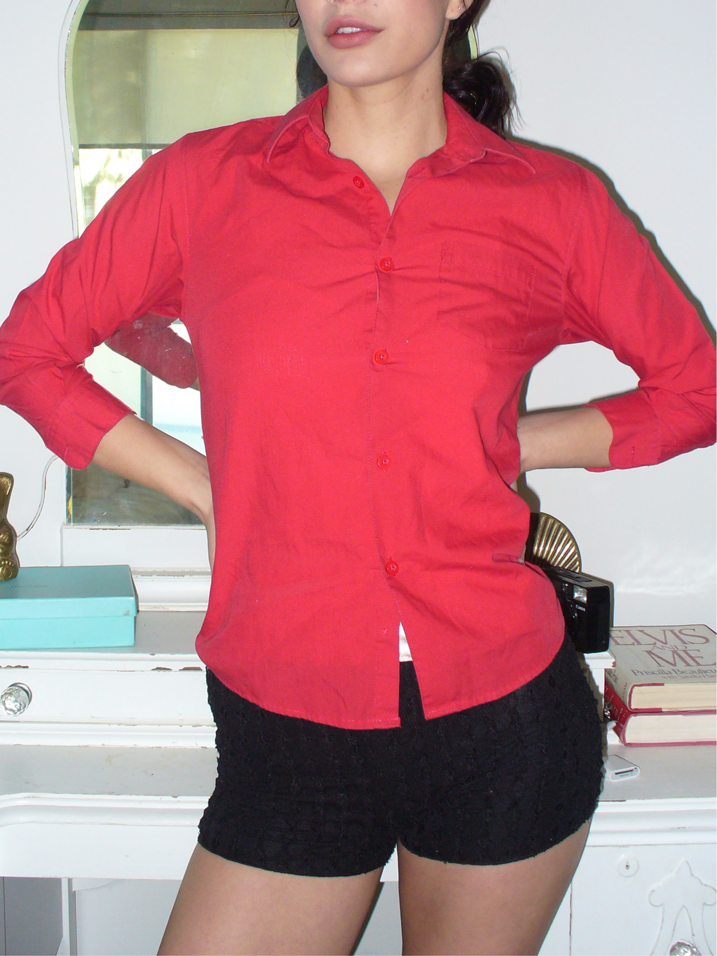 Red Fitted Button Up