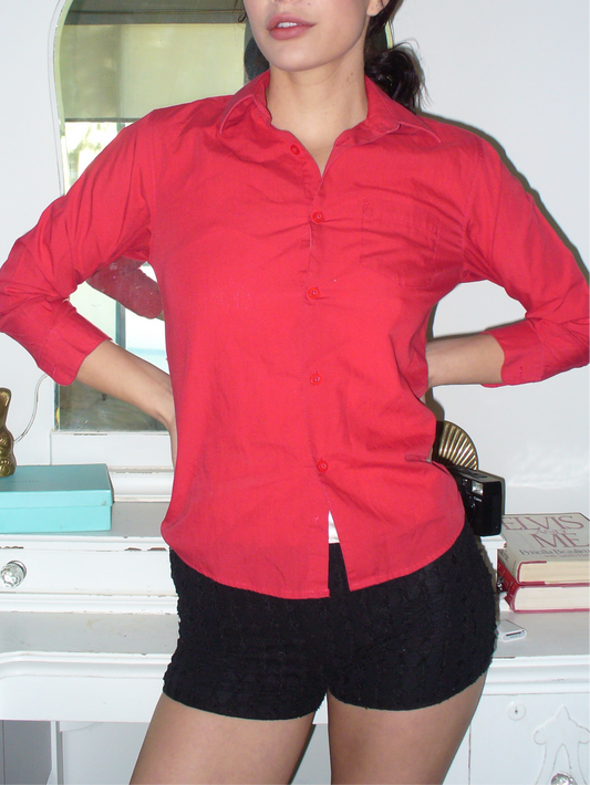 Red Fitted Button Up