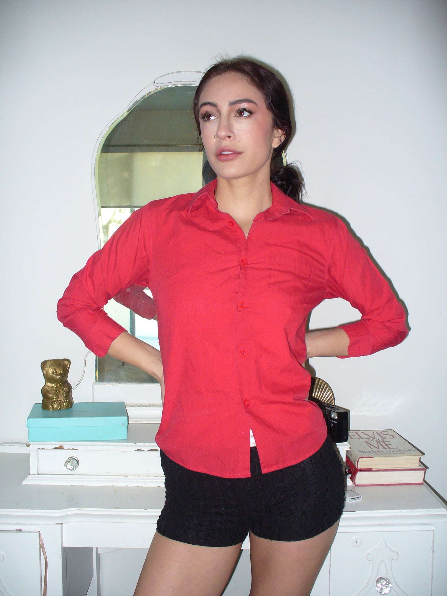 Red Fitted Button Up