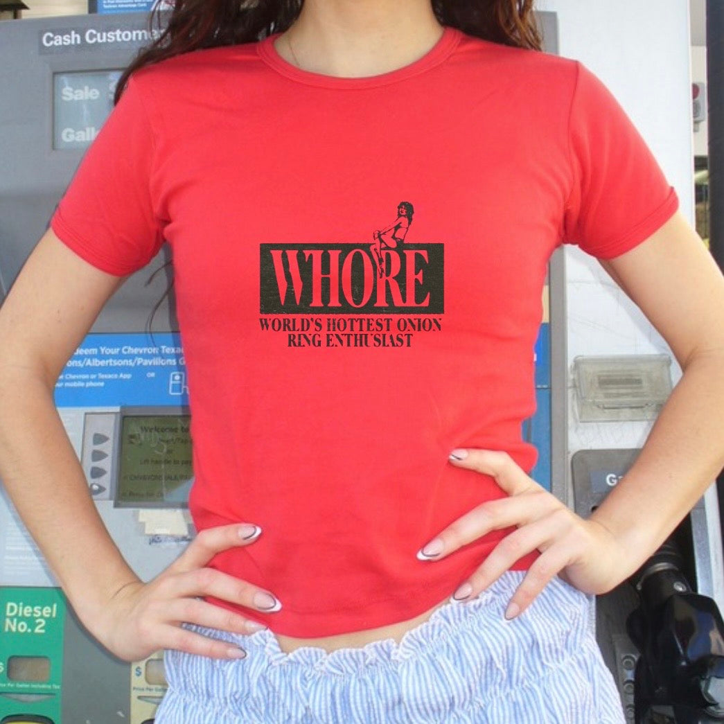 Whore World's Hottest Onion Ring Enthusiast Red Baby Tee